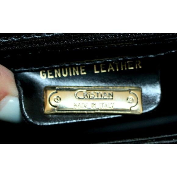 CRISTIAN Italy BLACK SMOOTH GENUINE LEATHER FLAP SHOULDER BAG CROSSBODY CLUTCH - Picture 12 of 12